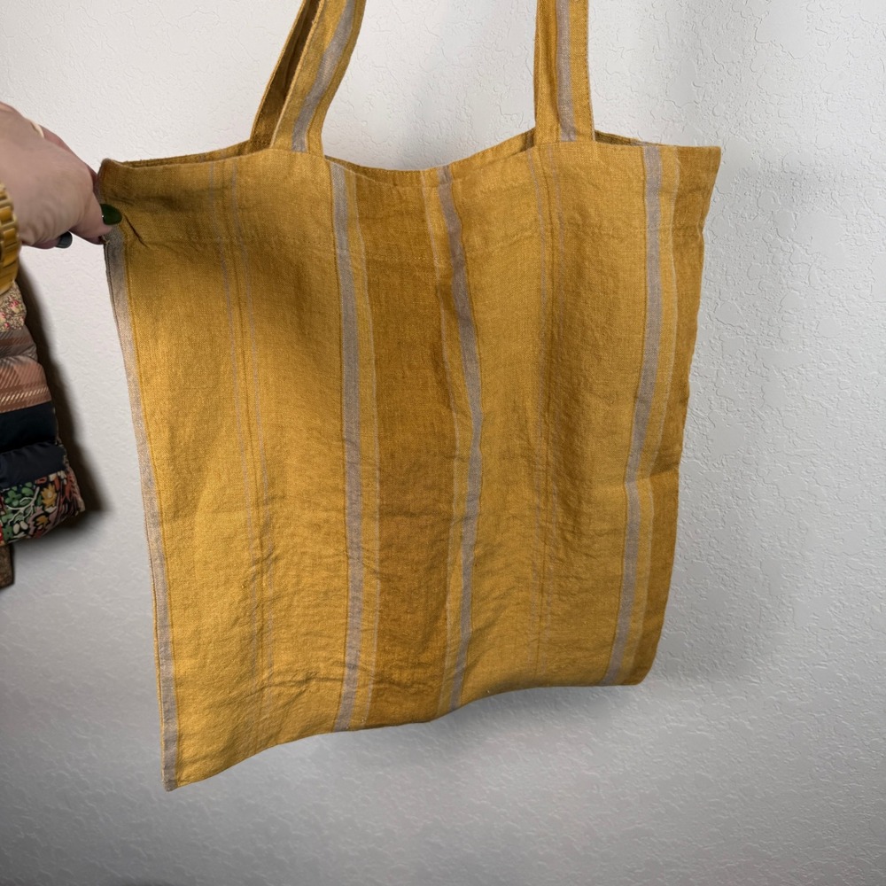 Amber Bronze Striped Linen Tote Bag Lightweight Reusable Market Beach Bag NEW - Picture 8 of 12